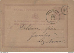ZZ987 - Entier Postal Lion Couché RHISNE 1877 Vers JAMBES  - Boite Rurale AG - Origine TEMPLOUX  En Manuscrit - Landpost (Ruralpost)