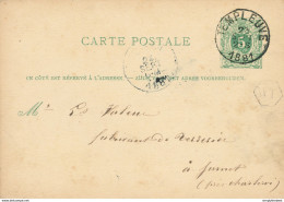ZZ992 - Entier Postal Lion Couché TEMPLEUVE 1881 Vers JUMET - Boite Rurale Hexagonale WT - Origine TEMPLEUVE - Posta Rurale