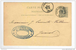 Entier Lion Couché CHARLEROI 1892 Vers JUMET - Cachet Privé S.A. Verreries De Charleroi à LODELINSART --  B4/368 - Cartoline 1871-1909