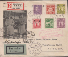 1929. SVERIGE. _Very Fine Cover With Pictures Of Pilots And Their Plane PAR AVION To Wien Wi... (Michel 111+) - JF444790 - Brieven En Documenten