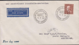 1936. SVERIGE. 15 ÖRE GUSTAV V.  Very Rare FDC Cancelled DAGSPOSTFLYG STOCKHOLM-MALMÖ-AMSTER... (Michel 180 ) - JF444792 - Briefe U. Dokumente