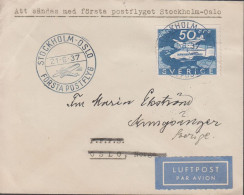 1937. SVERIGE. _Fine Cover With 50 öre BROMMA LUFTPOST To Oslo, Norge Cancelled STOCKHOLM-OSL... (Michel 239) - JF444795 - Storia Postale