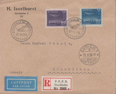 1938. SVERIGE. _Fine LUFTPOST REGISTERED Cover With 10 + 50 öre LUFTPOST To Schweiz Cance... (Michel 213-214) - JF444797 - Storia Postale