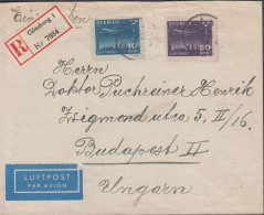 1938. SVERIGE. _Fine LUFTPOST REGISTERED Cover With 10 + 50 öre LUFTPOST To Budapest, Ung... (Michel 213-214) - JF444798 - Lettres & Documents