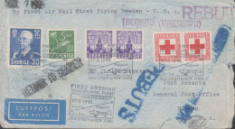 1945. SVERIGE. Interesting Registered LUFTPOST Cover (tears) To Bosten. USA With 5 ÖRE SVE... (Michel 283DD+) - JF444801 - Storia Postale