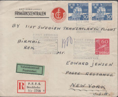 1945. SVERIGE. Interesting Registered LUFTPOST Cover To New York. USA With 60 ÖRE SVENSK PRE... (Michel 308+) - JF444802 - Brieven En Documenten