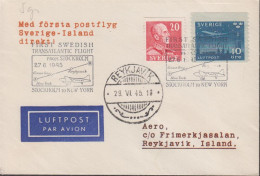 1945. SVERIGE. Fine Small LUFTPOST Cover To Reykjavik, Island With 20 ÖRE Gustav V And 10 ÖR... (Michel 213+) - JF444803 - Covers & Documents