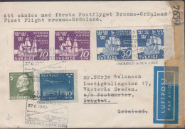 1945. SVERIGE. Very Unusual And Fine Small Censored LUFTPOST Cover To Ivigtut, Grönland With... (Michel 308+) - JF444804 - Briefe U. Dokumente