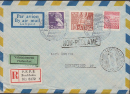 1946. SVERIGE. Fine Registered LUFTPOST Cover To Buenos Aires With 10 öre TEGNER + 15 öre LUN... (Michel 322) - JF444808 - Briefe U. Dokumente