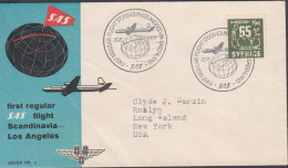 1954. SVERIGE. Fine Small Luftpost SAS-cover To USA With 65 ÖRE  Cancelled FIRST REGULAR FLIG... (Michel 398) - JF444820 - Briefe U. Dokumente