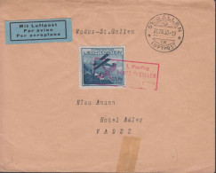 1930. LIECHTENSTEIN. Air Mail LUFTPOST. 35 Rp Airplane Over Schloss Vaduz On Cover (tear)  Ca... (Michel 111) - JF445089 - Briefe U. Dokumente