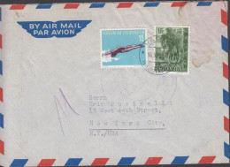 1958. LIECHTENSTEIN. 15 Rp Sport  + 1 Fr. On AIR MAIL Cover (spot) To USA Cancelled VADUZ (L... (Michel 359+) - JF445092 - Lettres & Documents