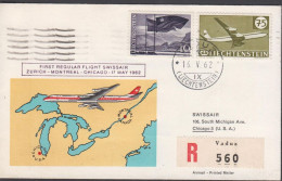 1962. LIECHTENSTEIN . 10 Rp + 75 Rp. Plane Douglas DC8 On Small Cover To Chicago, USA. FIRST... (Michel 394+) - JF445094 - Brieven En Documenten