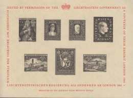 1961. LIECHTENSTEIN . Beautiful Sheet With 7 Stamps In Black PRINTED FROM THE ORIGINAL DIE And PRODUCES IN... - JF445129 - Storia Postale