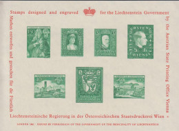 1961. LIECHTENSTEIN . Beautiful Sheet With 7 Stamps In Green PRINTED FROM THE ORIGINAL DIE And PRODUCES IN... - JF445130 - Cartas & Documentos