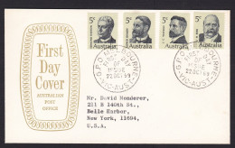 Australia: FDC First Day Cover To USA, 1969, 4 Stamps, Politician, Prime Minister, Politics History (minor Discolouring) - Briefe U. Dokumente