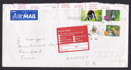 Australia: Airmail Cover To UK, 4 Stamps, Postal Label Found Damaged, Secured, Returned, Retour (minor Damage) - Brieven En Documenten