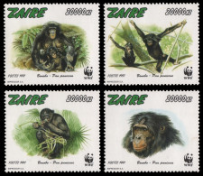 Kongo-Zaire 1997 - Mi-Nr. 1339-1342 ** - MNH - Schimpansen / Chimpanzee - Ungebraucht