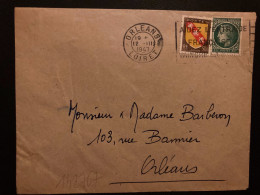 LETTRE TP CERES DE MAZELIN 80c + LORRAINE 50c OBL.MEC.12 III 1947 ORLEANS LOIRET (45) - 1945-47 Cérès De Mazelin