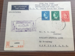 Niederlande KLM 1946 Amsterdam-New York - Poste Aérienne