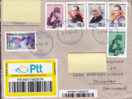 Turkey Registered Recommancé Einschreiben Label AKHISAR Manisa 2023 Cover Brief Lettre BRØNDBY STRAND Denmark 5x Atatürk - Storia Postale