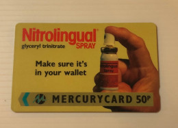 UK United Kingdom - British MercuryCard Mercury Magnetic GPT Phonecard - Nitrolingual Spray - Set Of 1 Used Card - Mercury Communications & Paytelco