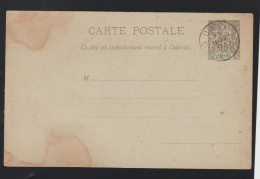 Entier Carte Postale 10 Cts Noir Sur Vert . Oblitérée Obock 1893 . ( Taches D'eau  ) - Briefe U. Dokumente