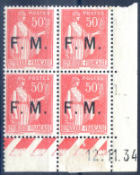 France FM N°7 - Coin Daté 12.11.1934 - Neuf* - (F380) - 1930-1939