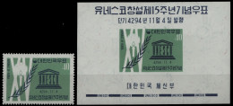 Korea 1961 - Mi-Nr. 331 & Block 169 ** - MNH - UNESCO - Corée Du Sud