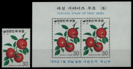 Korea 1974 - Mi-Nr. 928 & Block 386 ** - MNH - Früchte / Fruits - Corée Du Sud