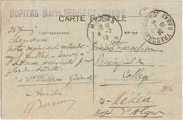 1919 - MAROC ! - HOPITAL MARIE FEUILLET à RABAT ! CP FM => MEDEA (ALGERIE) ! - Cachets Militaires A Partir De 1900 (hors Guerres)
