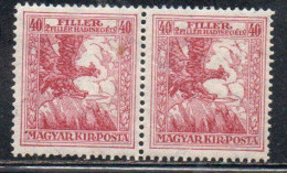 HUNGARY UNGHERIA MAGYAR 1916 1917 EAGLE WITH SWORD 40f  + 2f MNH - Nuevos