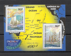 POLYNESIE   BLOC N°  22  NEUF SANS CHARNIERE COTE  87.00€    EXPOSITION PHILATELIQUE  BATEAUX CARTE - Blocks & Sheetlets