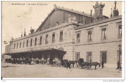 MARSEILLE La Gare St Charles , Carte Postale, En Noir Et Blanc, 1923 UTILISE, Petite Taille, ANIMATION, - Bahnhof, Belle De Mai, Plombières