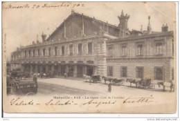 MARSEILLE, La Gare, Cote De L'arrivé ,carte Postale, En Noir Et Blanc, Utilisé 1902 POUR L'ITALIE, DE PETITE TAILLE, AN - Station Area, Belle De Mai, Plombières