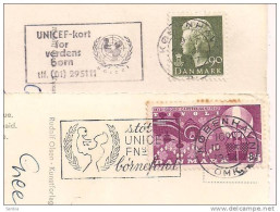 DANMARK,  UNICEF, TWO-FIGURED STAMPS 1964, 1977, TRAVEL TO ITALY ON POSTCARDS, - UNICEF