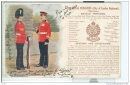 THE ROYAL  FUSILIERS , CITY OF LONDON  REGIMENT -CARD ILLUSTRATED, COLOR, USED 1912, DESTINATION ITALY, SMALL SIZE 9 X 1 - London Suburbs