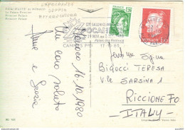 MONACO-FRANCIA, AFFRANCATURA MISTA 140+120 - 1980- POSTE CANNES TARGHETTA - RICCIONE(ITALIA)- MONACO LE PALAIS PRINCIER - Brieven En Documenten