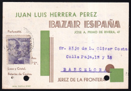 Jerez De La Frontera. Tarjeta *Bazar España* Circulada 1941. - Cádiz