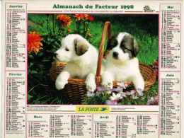 Calendrier Des Postes 1998 - Chiots Montagne Des Pyrénées - Chatons Blancs - Dahlias, Panier Osier, Roses - Groot Formaat: 1991-00