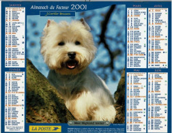Calendrier Des Postes 2001 - West Highland Terrier Sur Arbre, Yorkshire - Noeud Jaune - Grossformat : 2001-...