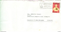 OMS,1973-8f-ISOLATED ON TRAVELED ENVELOPE 1973, BERGAMO (ITALY) - BRUSSEL POSTE STAMP + PLATE - Lettres & Documents