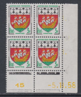 France N° 1185 XX Armoiries : Nantes En Bloc De 4 Coin Daté Du 5 . 11 . 58 ;  3 Points Blancs, Sans Charnière, TB - 1950-1959