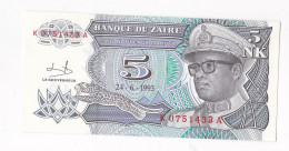 Zaire 5 Nouveaux Makuta 1993 , N° K 0751433 A , Billet Neuf - UNC - Zaire