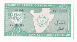 Burundi 10 Francs 1991. N° AN 165387, Billet Neuf - UNC - Burundi