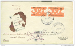 TURCHIA - 1958 - SETTIMANA DELLA LETTERA SCRITTA - FDC - VIAGGIATA-POSTE BEYOGLU-ISTANBUL- MILANO -ITALIA - Lettres & Documents