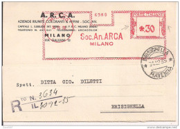 A.R.C.A.,MILANO, INDUSTRIA COLORANTI, TIMBRO ROSSO  AFFRANCATRICE CON FASCI, 1935, BRISIGHELLA,RAVENNA - Usines & Industries