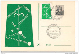 CAMPIONATO EUROPEO CARAMBOLA XIXTRIESTE 1961, ANNULLO SPECIALE SU CARTOLINA DEDICATA,CON ERINNOFILO,MICHELANGIOLESCA £.1 - Sin Clasificación