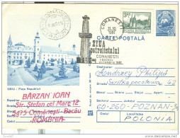 CARTE POSTALA,SIBIU, STAMP ZIUA PETROLISTULUI COMANESTI, BACAU, 1981, PER POZNAN, POLONIA - Marcofilie