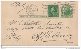 FULL POST ONE CENT, JEFFERSON, BY ADDING CENT.1, USED 1922 POSTAL STAMP NY FOR MODENA, ITALY, - Time Square